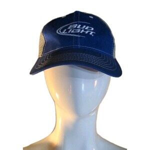 Bud Light Trucker Hat Cap Gray Blue Snap Back Adjustable Vintage